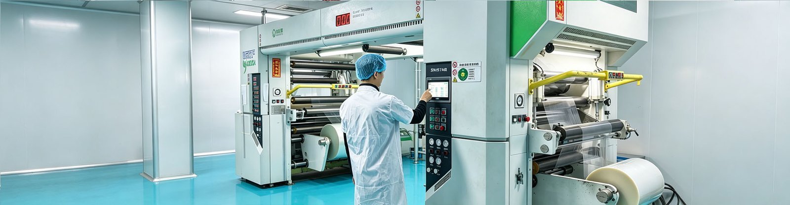 Flexible packaging lamination equipment operating in a clean production area