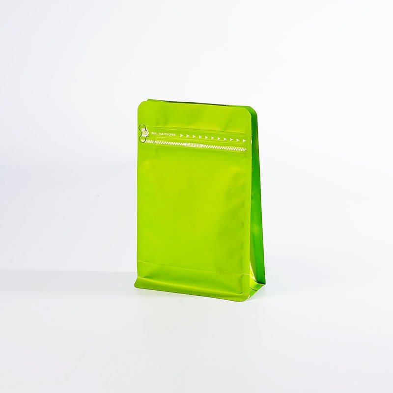 Green eight-side sealed flat bottom bag
