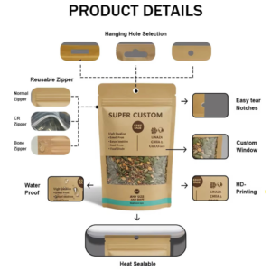 Brown Kraft Paper Resealable Heat-Seal Stand-Up Pouches