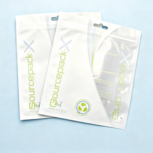 Clear and White Flat Zipper Pouches with Hanging Slots