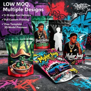 Custom 3.5g Smell-Proof Holographic Ziplock Mylar Bags