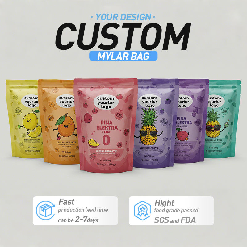 Custom printed 3.5g 3-side seal Mylar bags for gummies