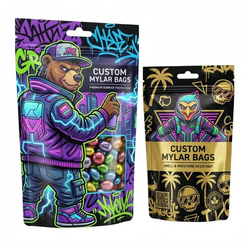 Custom printed 3.5g and 7g Cali Mylar bags for cannabis flower packaging