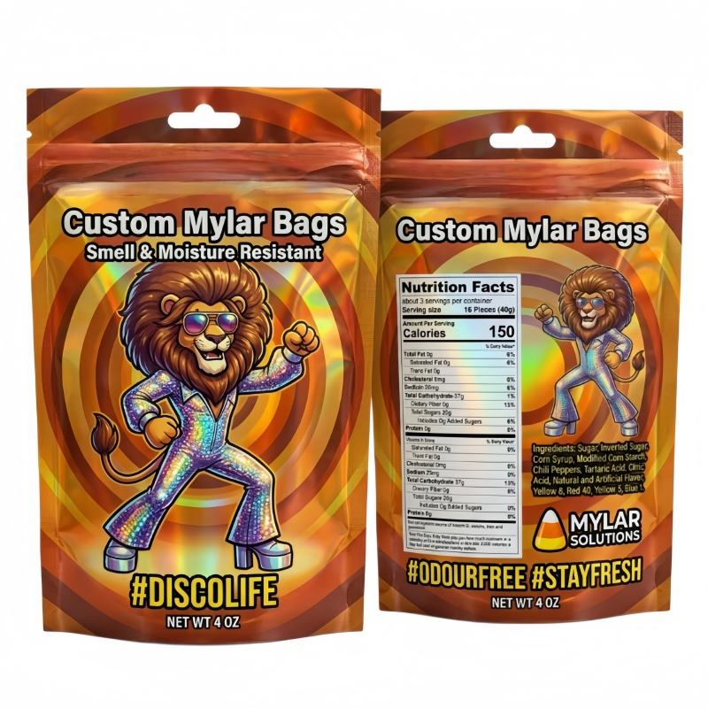 Custom printed 3.5g holographic herb Mylar bags for cannabis flower packaging