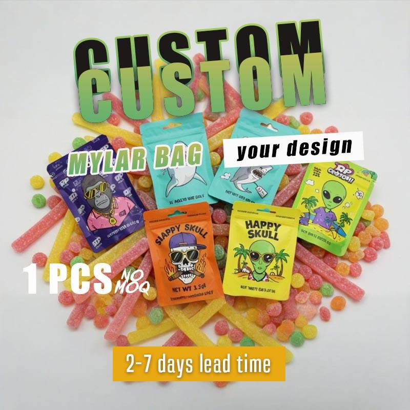 Custom printed 3.5g matte candy Mylar bags for cannabis packaging