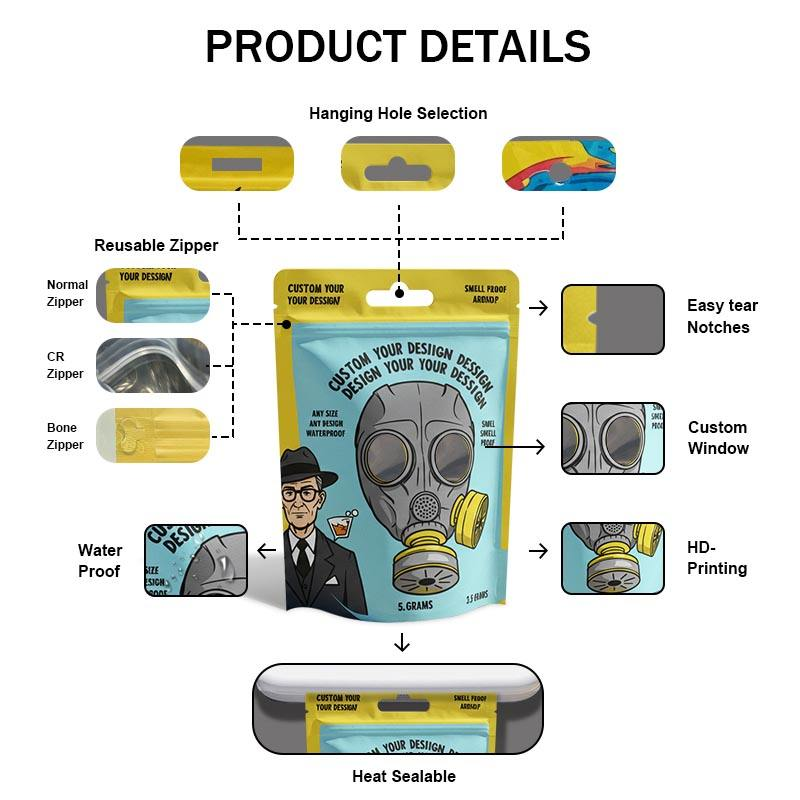Custom printed 3.5g Mylar bags with matte finish for gummies and cookies