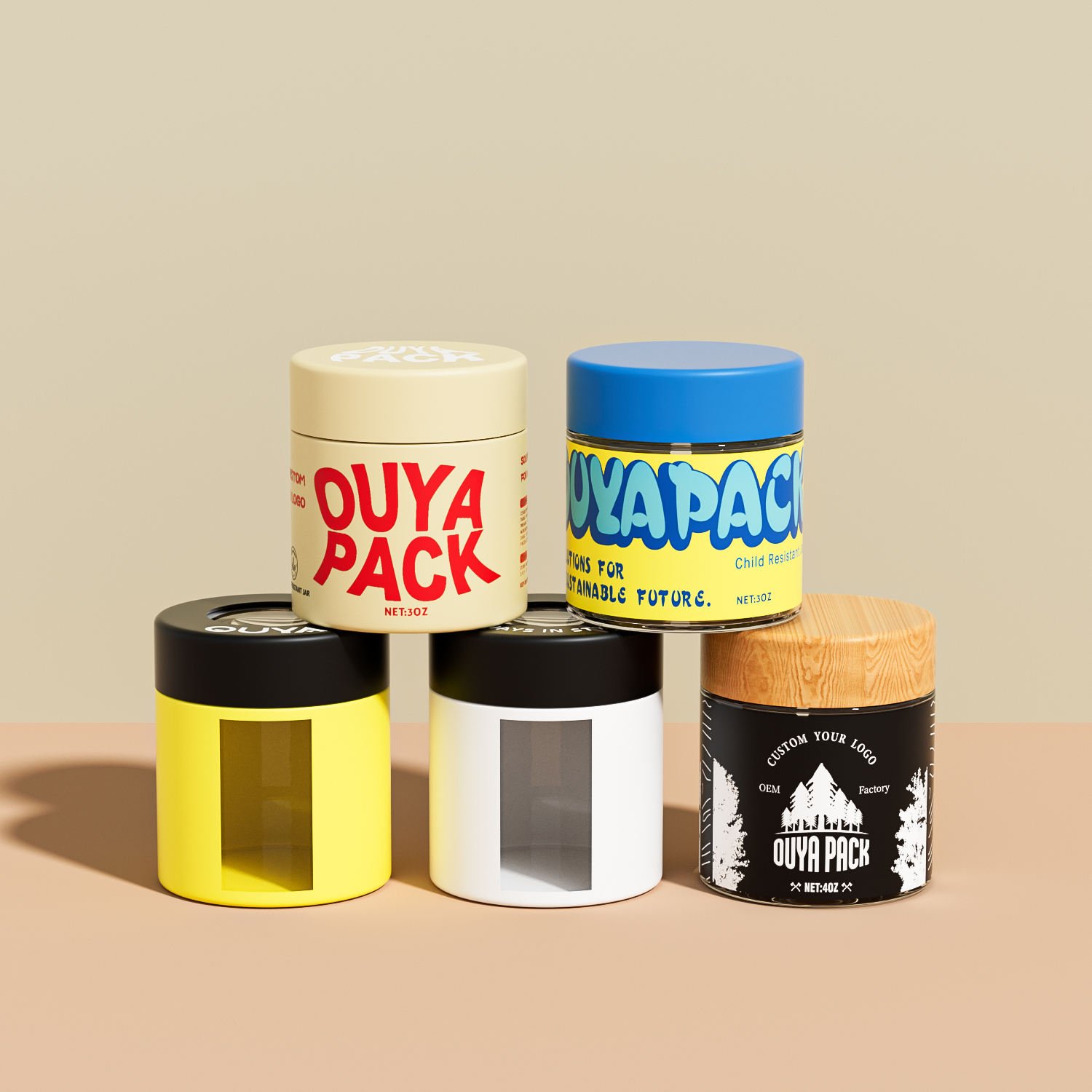 custom windowed wrap glass storage jars for cannabis packaging