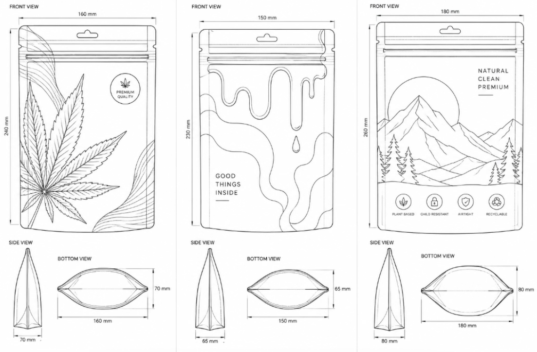 Custom holographic cannabis pouch project range