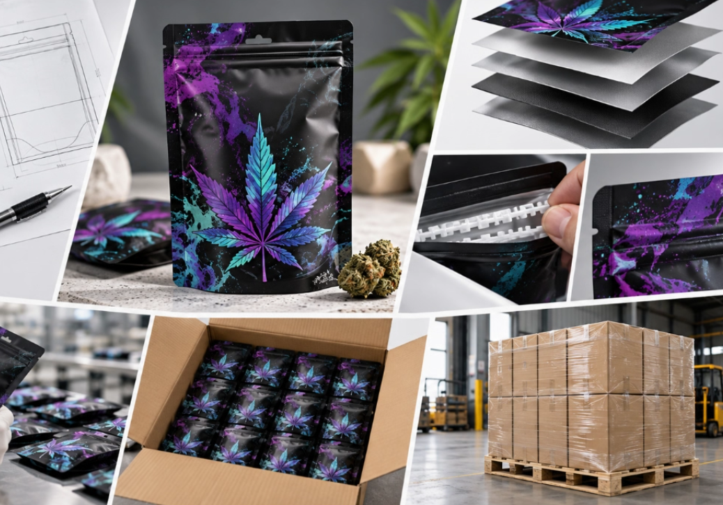 Premium custom pouch and pre-roll tube packaging set