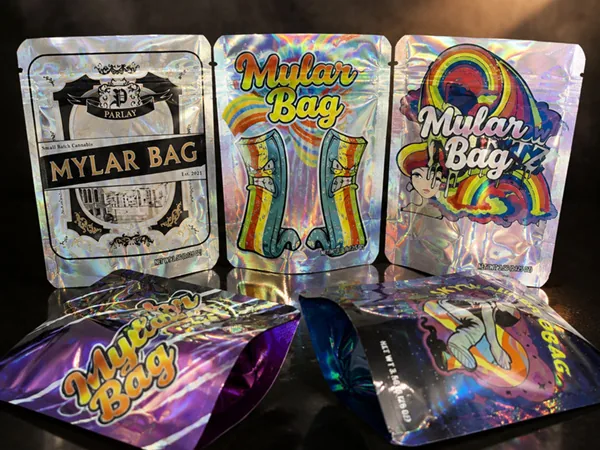 Colorful custom printed Mylar cannabis bags