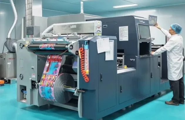 Rotogravure printing equipment in cannabis packaging factory
